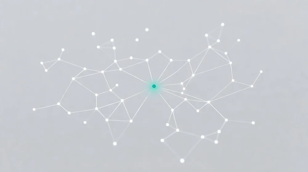 사이트 접속 경로 - 하나의 밝은 청록 노드로 이어진 미니멀 네트워크